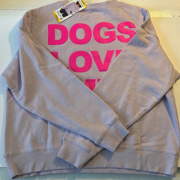 Wildfox Med Sweatshirt Long Sleeve CrewNeck Dogs Love Me orchid petal pink NWT - Picture 8 of 14